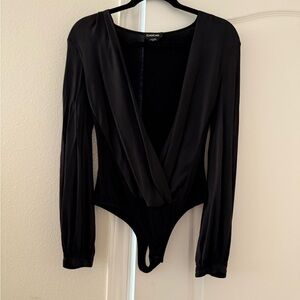 Bebe Elegant Black Deep V Bodysuit